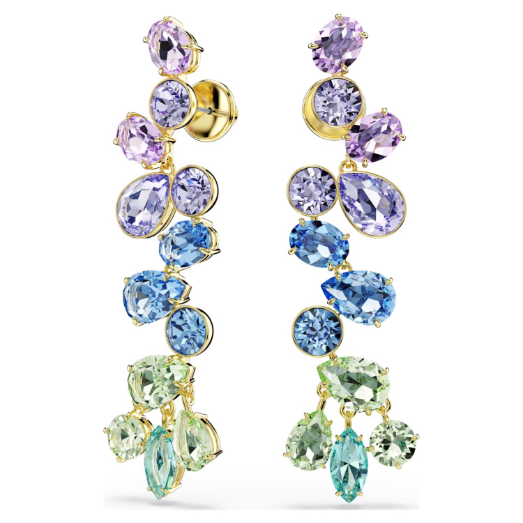 Gema drop earrings Mixed cuts, Chandelier, Long, Multicolored, Gold-tone plated